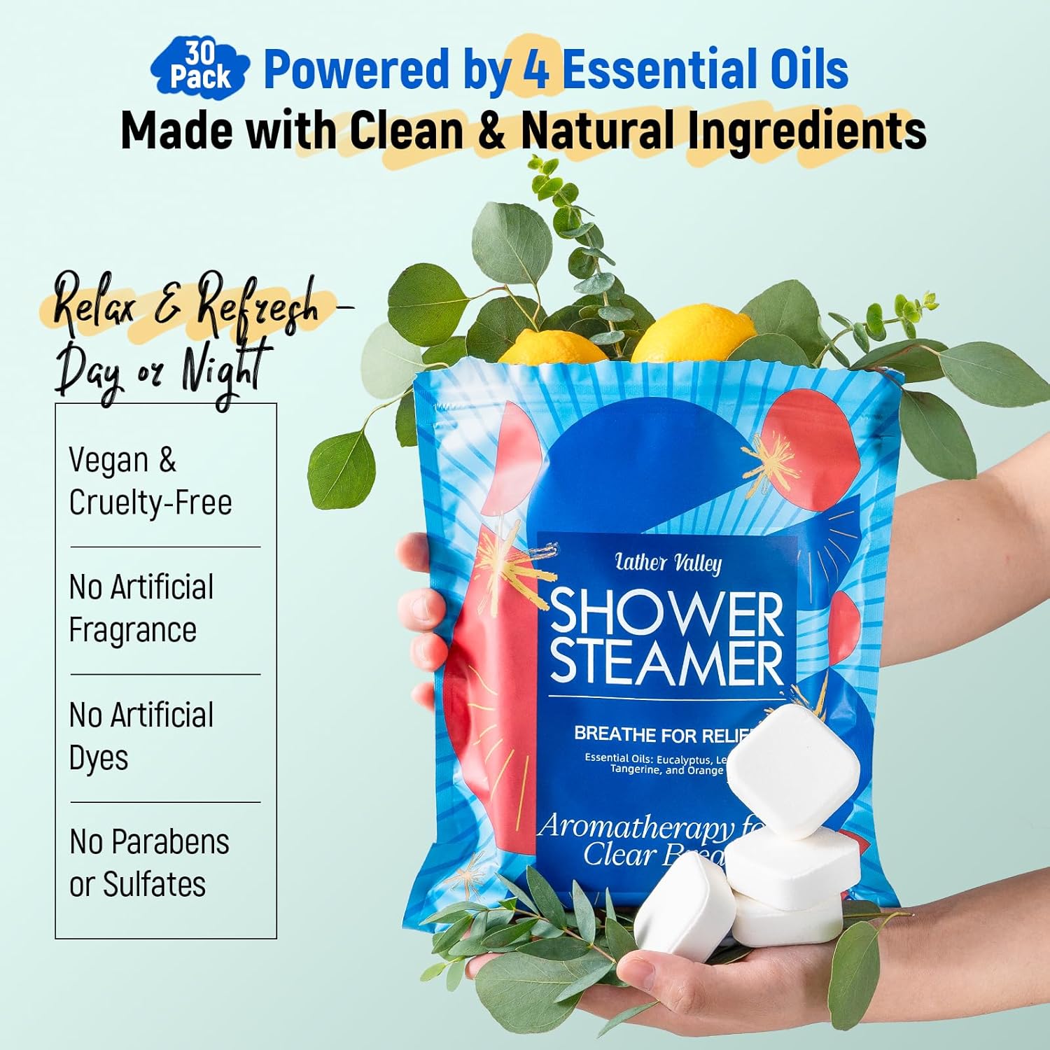 Shower Steamers Aromatherapy & Sport - 30 Pack, 100% Pure Essential Oils, Refreshing & Relaxing, Spa & Birthday Gifts for Women, Christmas Stocking Stuffers for Men, Self Care - Eucalyptus - Image 2