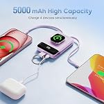 Chargeur portable,5000mAh PD 20W Banque de puissance de charge rapide super avec câbles intégrés, Pack de batterie de porte-clés de voyage pour Apple Watch Ultra/11/10/9/8/7/6/SE,iPhone 17/16/15/14/13/12 (Purple)