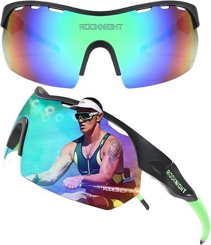 Miniatura 7 de ROCKNIGHT Polarized Sports Sunglasses for Cycling, Biking, Baseball & Volleyball - UV Protection, Lightweight & Durable Marco negro/azul Revo