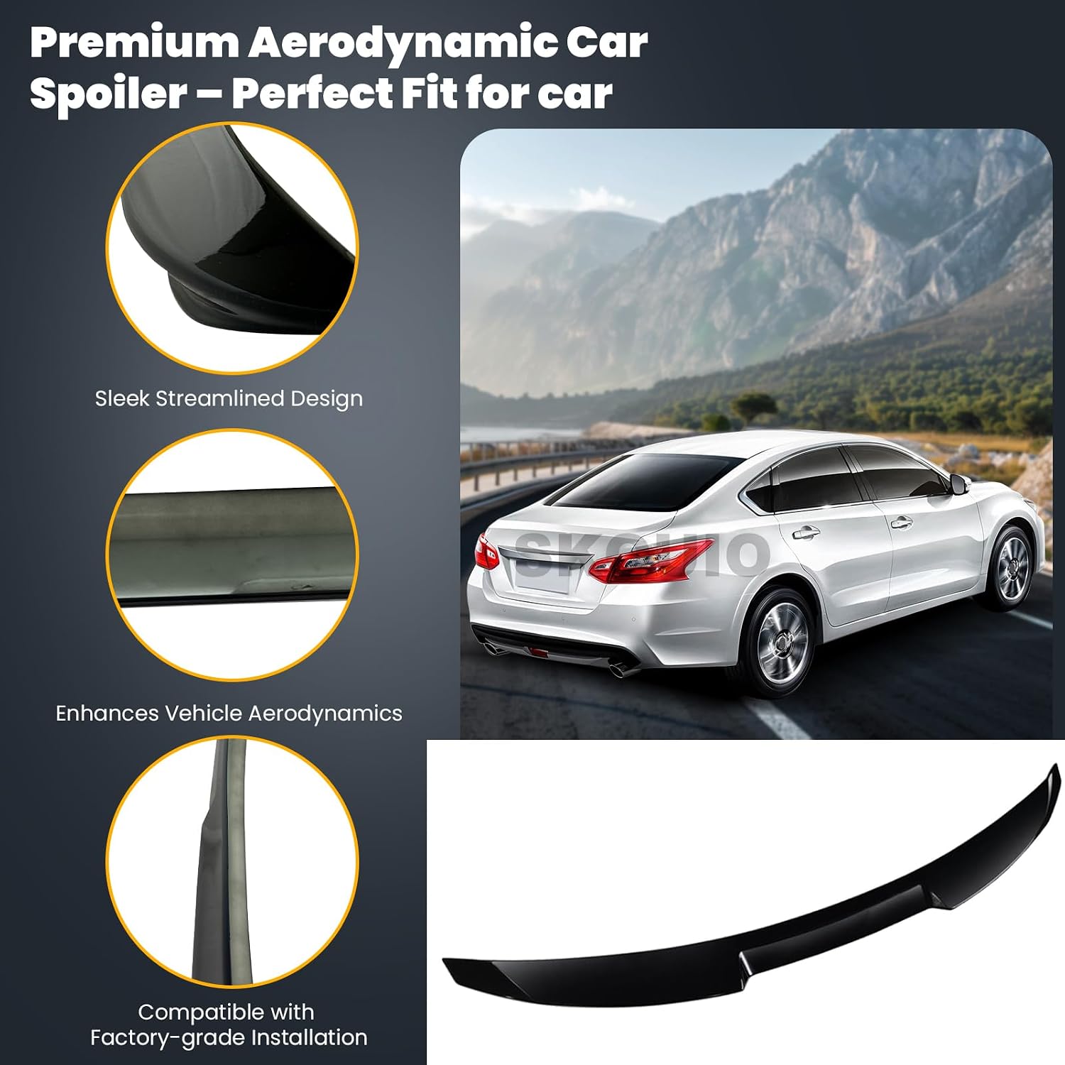 Gloss Black Rear Trunk Lip Spoiler Wing Fit for Nissan Altima Sedan SR/SV/SL/ 2016 2017 2018 | ABS Aerodynamic Sporty Exterior Styling Accessory