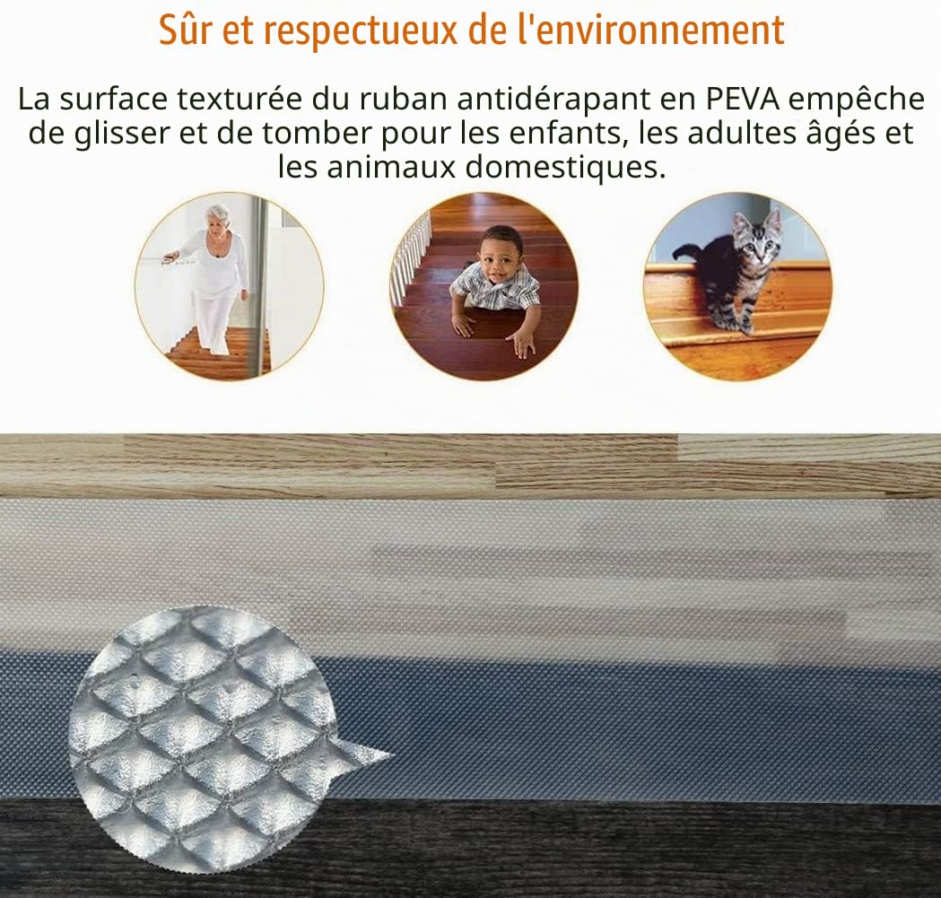 15 Pièces 15 x 80cm Marche pour Escalier Antidérapant Transparent, Bande Anti-dérapant pour Escalier, Autocollant Adhésifs de Protection pour Tapis d’escalier Intérieur