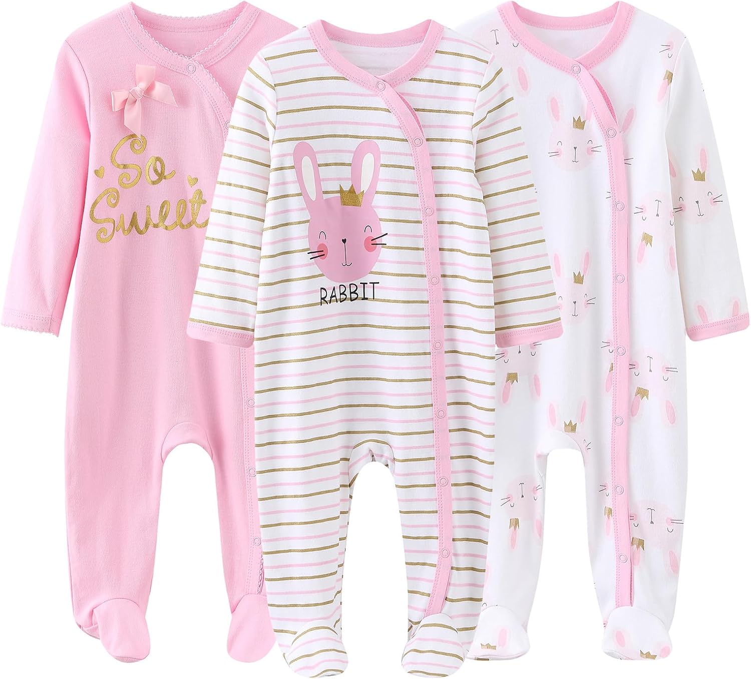 MAMIMAKA Baby Boys Girls Footies One-Piece Romper Long-Sleeve Jumsuit Cotton Newborn Clothes Set 3-Pack Baby Pajamas