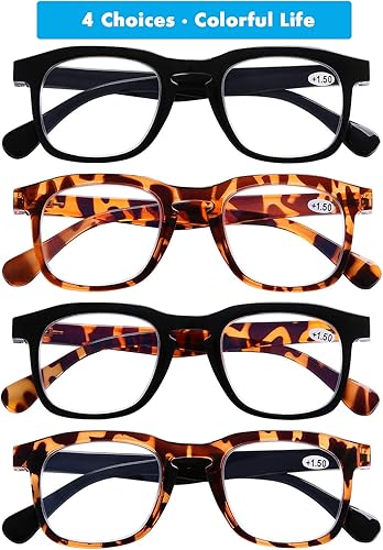 Miniatura 10 de DOOViC Gafas de lectura, paquete de 4 unidades, bloqueo de luz azul, bisagra de resorte, a la moda, clásicos, lectores de computadora para mujeres y