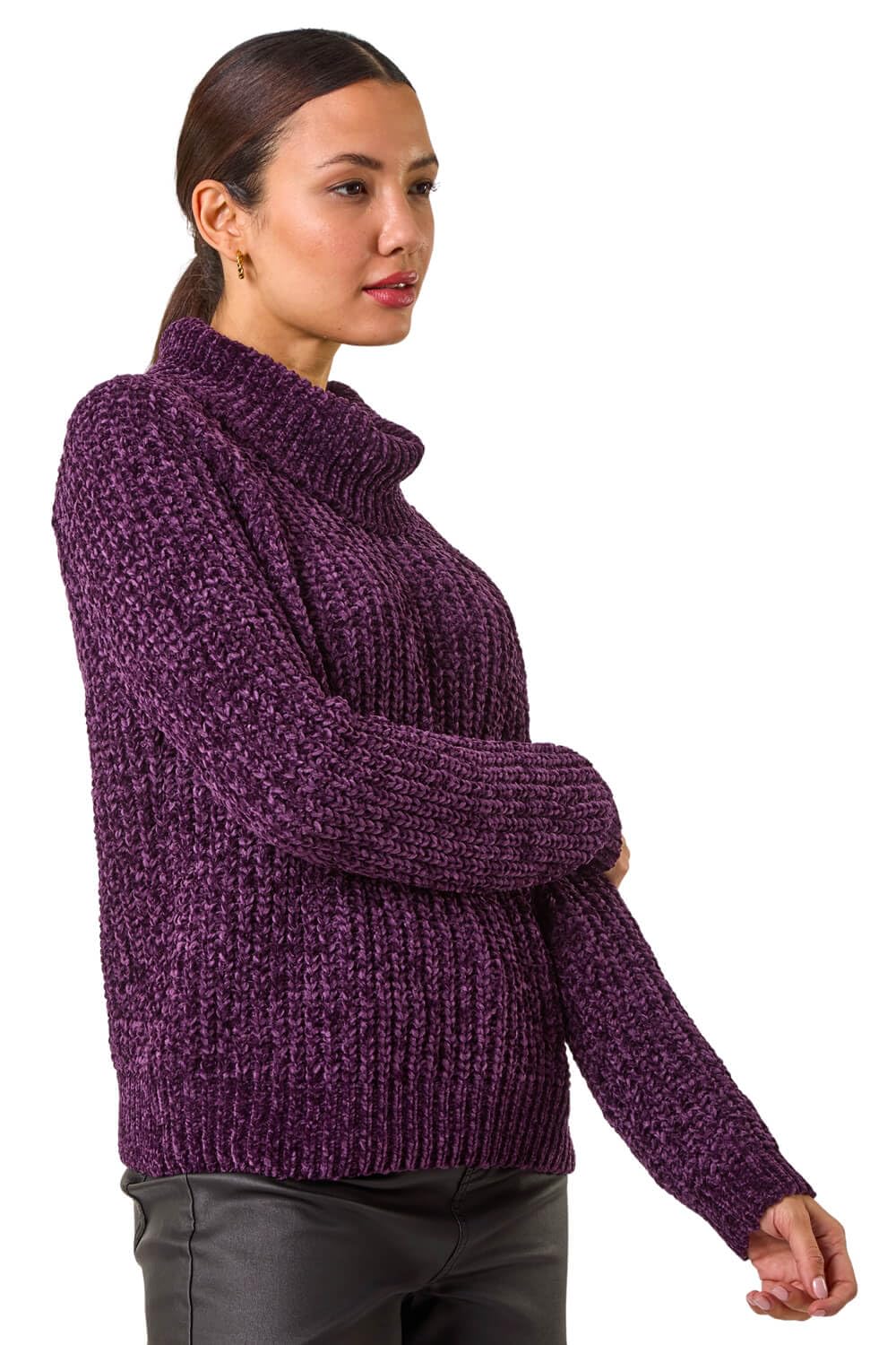 Roman Women's Cowl Neck Chenille Knit Jumper in Plum | Size: 14