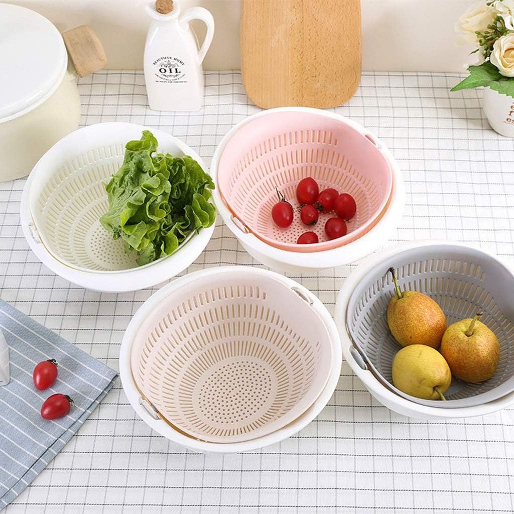 Kitchen Drain Basket Bowl Rice Washing Colander Baskets Kitchen Strainer Noodles Vegetables Fruit Double Drain Storage Basket (Color : A) (C)