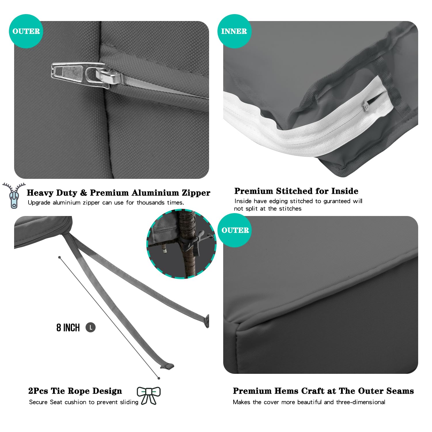 ClawsCover Paquete de 3 fundas de repuesto para cojines de asiento para exteriores, para 4 piezas, mimbre de ratán, muebles de patio, sillas de sofá biplaza, 36 x 18 x 2
