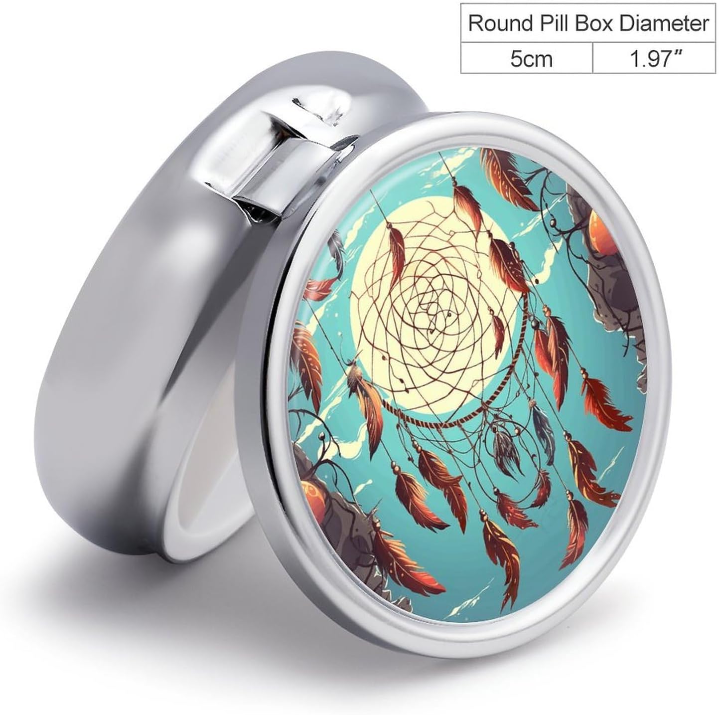 Round Daily Catch Dream Net Pill Case with 3 Compartment & Mirror image 2
