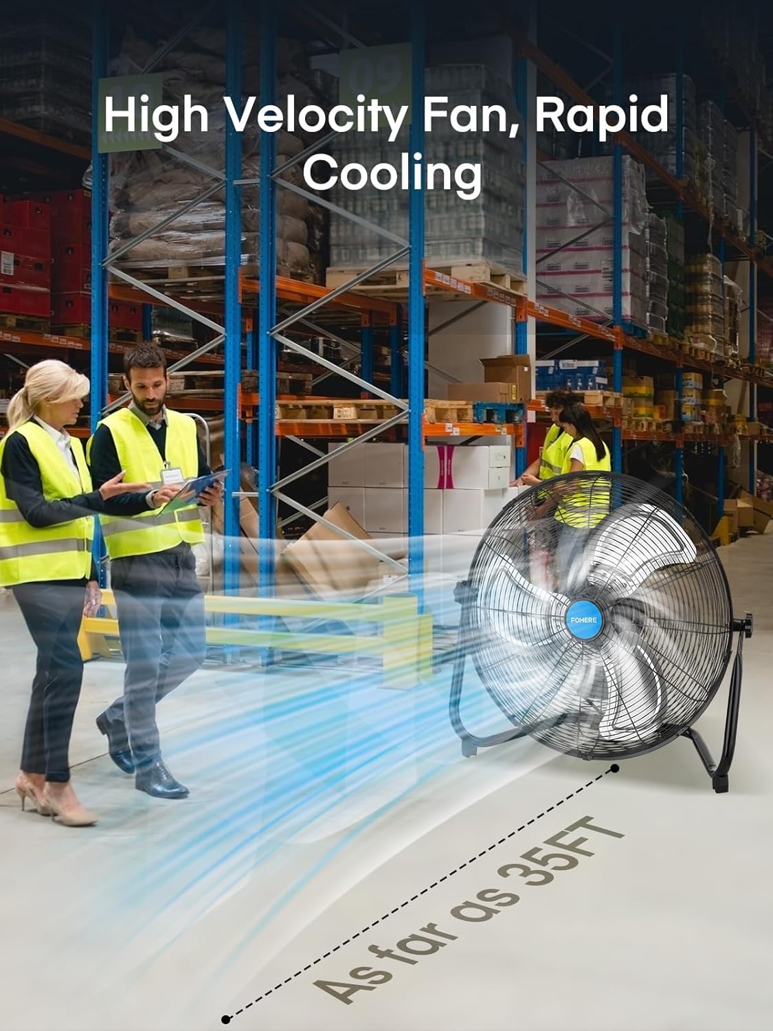 FOHERE High Velocity Floor Fan, Heavy Duty Metal Cooling Fans with 3 Speeds, ETL Safety Listed, Fan for Bedroom, 120° Oscillating Quiet Floor Fans with DC Motor, 12 Speeds