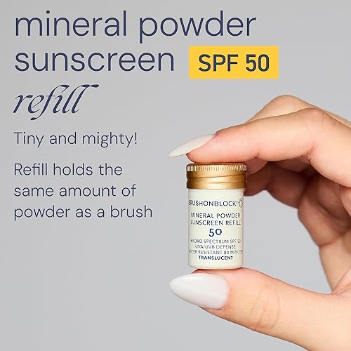 Miniatura 9 de Brush On Block Protector solar mineral en polvo, recargable de amplio espectro SPF 50, seguro para pieles sensibles, protección facial UVA UVB,
