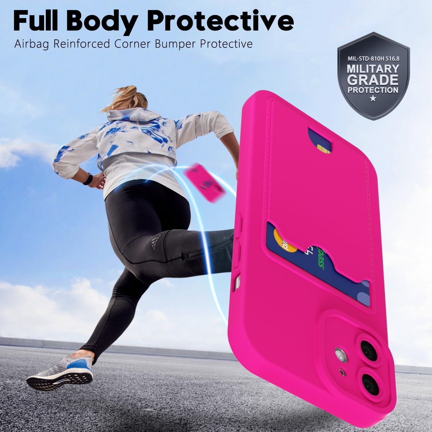 oakxco for iPhone 12 Mini Case with Card Holder, Cute Silicone Wallet Phone Case with Credit Card Slot, Soft Rubber Thin Slim Purse for Women Men with Shockproof Camera Cover Protection, Hot Pink - Image 6