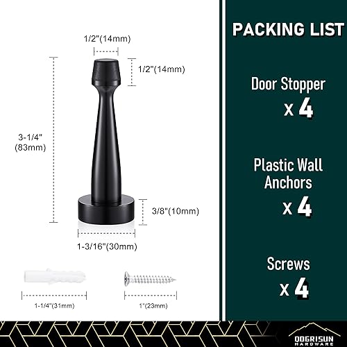 Miniatura 6 de QOGRISUN 's Topes de puerta negros de latón macizo resistentes, 3-14 pulgadas de longitud total de tope decorativo de puerta protector de pared con