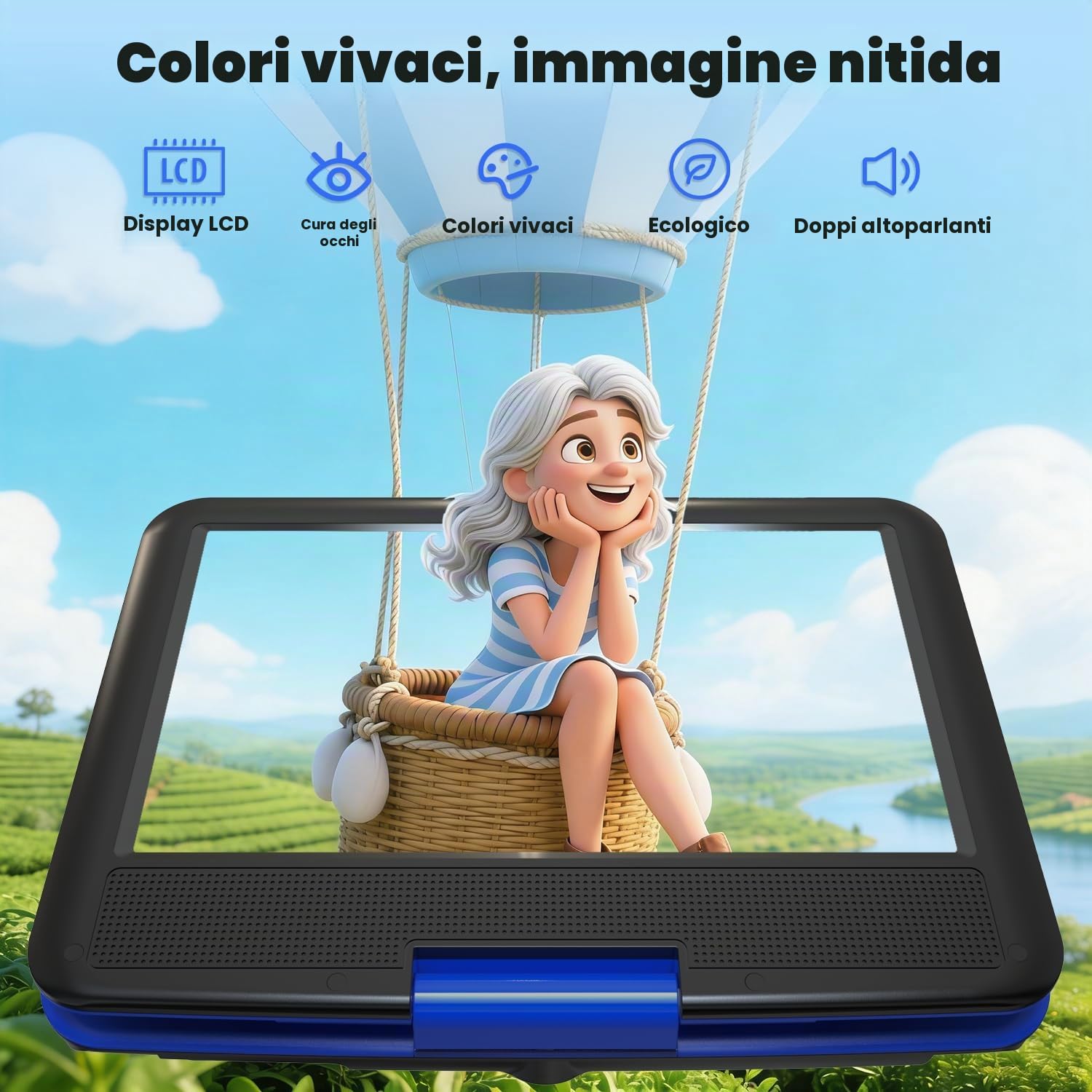 ieGeek Lettore DVD portatile da 11,5 pollici con batteria 5 ore, scheda SD, ingresso USB e uscita AV, schermo girevole a 360°, funzione di ripresa, indipendentemente dalla regione