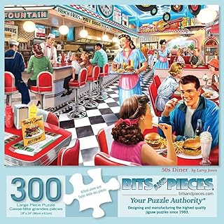 50’s Diner Jigsaw Puzzle for Adults – Retro American Nostalgia Scene by Larry Jones (300 Piece Puzzle)