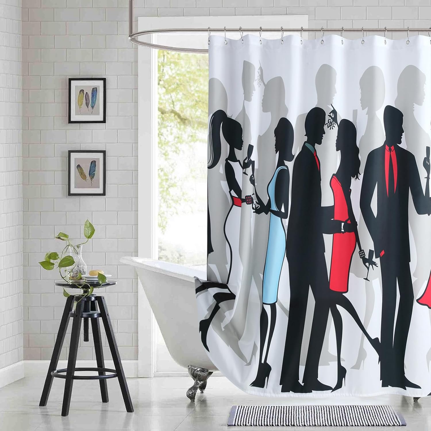 Fabric Shower Curtain, Pink Evening Gown Print Female Fashion Shower Curtains for Bathroom, Women Bathroom Curtains, 72" W x 72" H