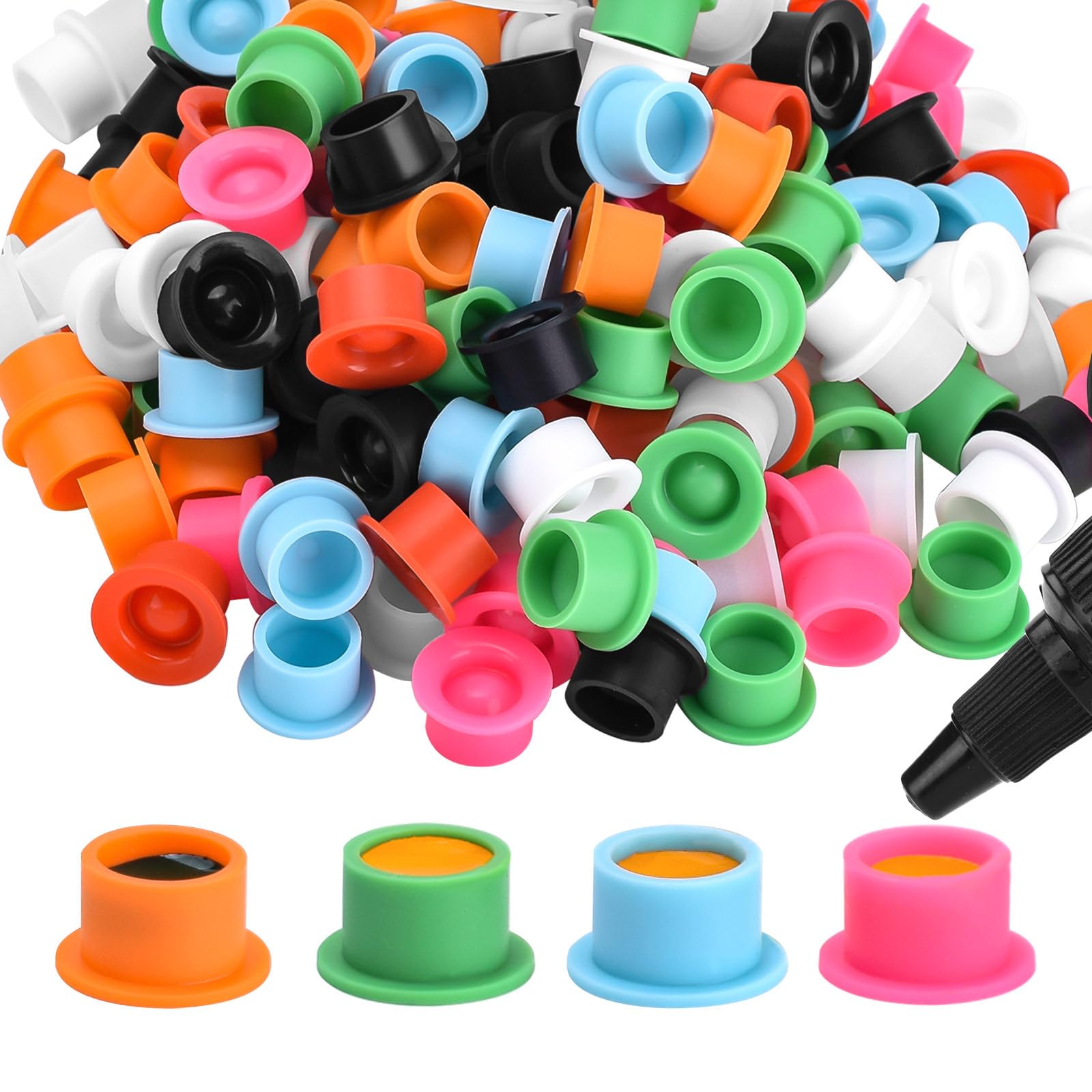 BAMTTOO 200pcs Tattoo Ink Cup Mix Color Disposable Silicone Pigment Cups Eyebrow Eyeliner Lip Pigment Cap Tattoo Pigments Holder Microblading Tattoo Supplies