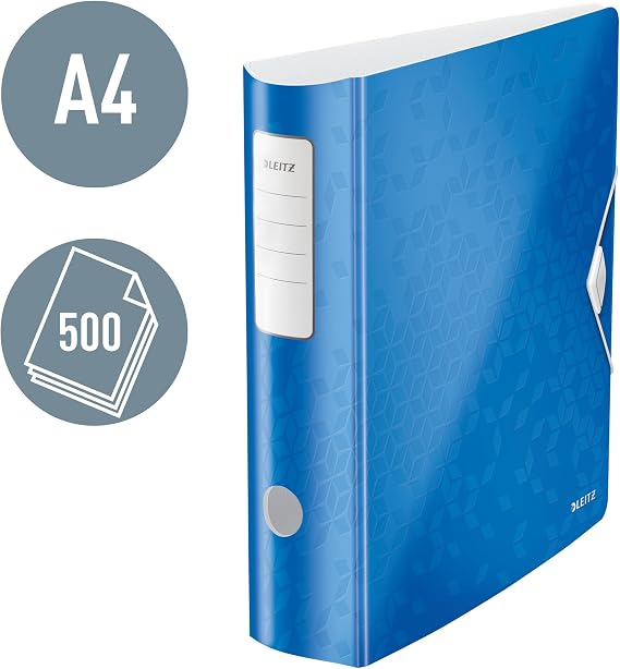 Leitz Lever Arch File, Metallic blue, A4, Curved spine 75mm width, Elastic fastening, Light polyfoam, WOW Range, 11060036