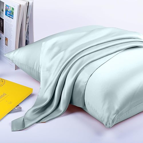 Miniatura 6 de Funda de almohada 100% seda de morera para cabello y piel, 25 momme seda natural con cremallera, suave y refrescante, lavable de ambos lados (azul