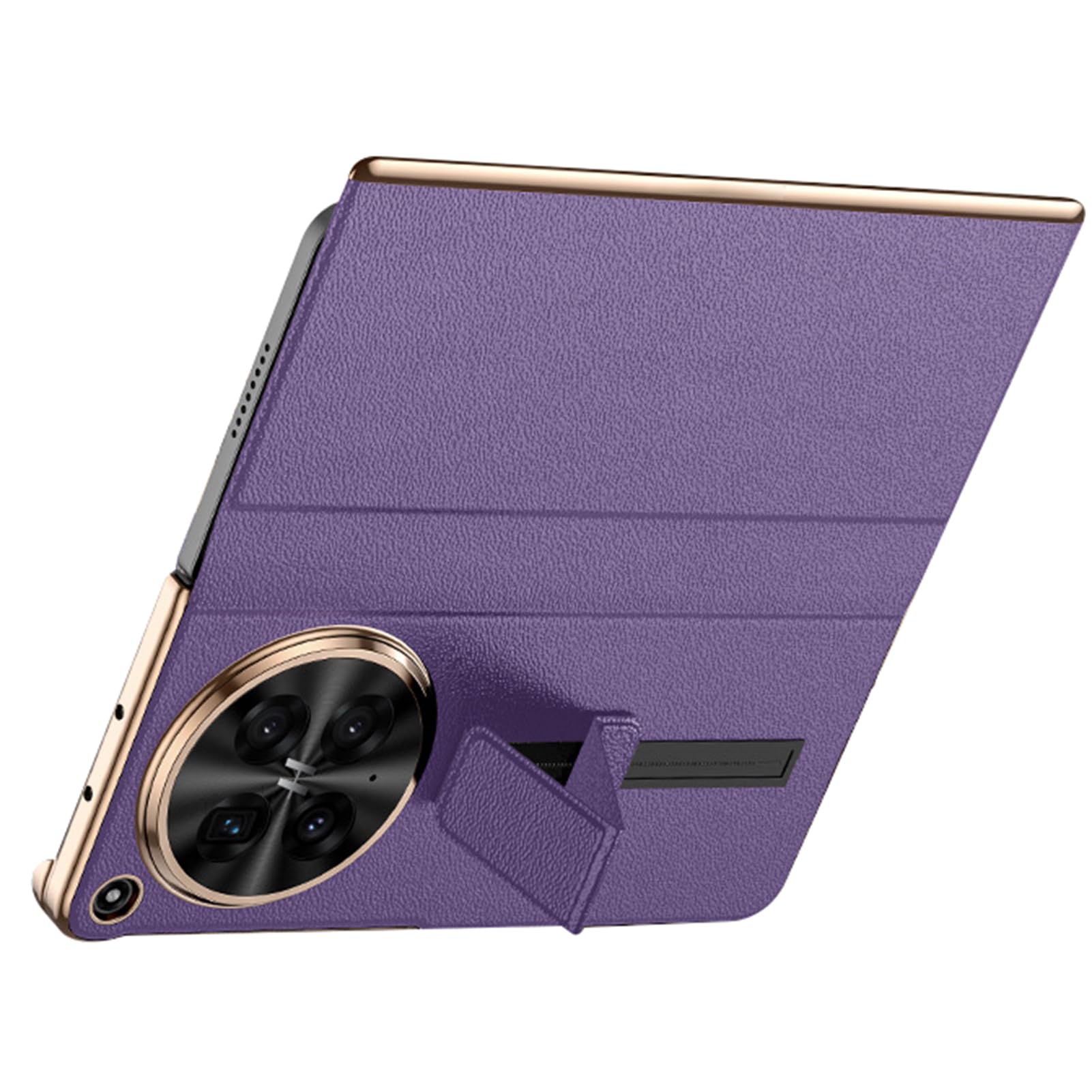 LUOTANL Plating Case for Oppo Find N6, Finger Strap Genuine Leather Case Flip Folio Magnetic Closure Protection Cover,Purple,N6