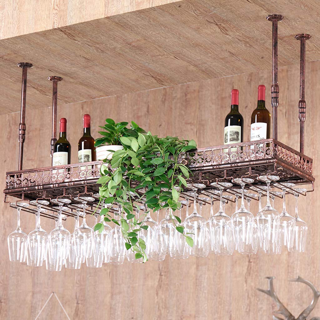Portabottiglie da parete rustico – Portabottiglie creativo rosso e bicchiere per casa, bar e cucina, 100 x 35 cm, mensola da appendere con guardrail perfetto per gli amanti del vino