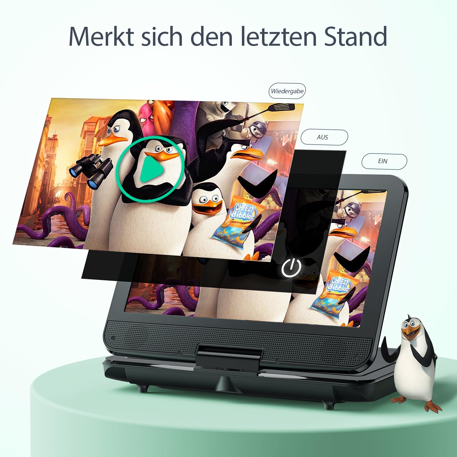 YOTON 12,5-Zoll Tragbarer DVD-Player mit 10,5-Zoll HD-Drehbildschirm, ideal fürs Auto, inkl. Autoladegerät, Netzteil, Akku, unterstützt USB/SD-Karte/TV-Sync [Kein Blu-ray]
