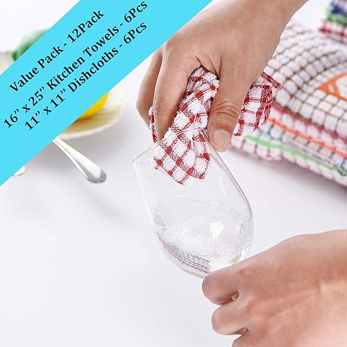 Miniatura 3 de Juego de toallas y paños de cocina, 16 x 25 12 12 12 pulgadas, juego de platos de algodón a granel para lavar platos, trapos todos los días, cocinar