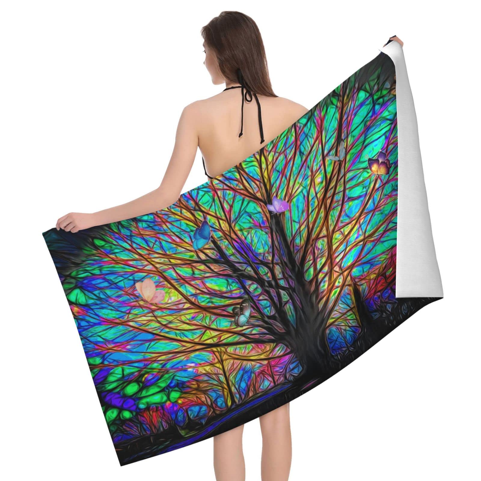 Lawenp Colorfully Colors Tree Bath Towel Beach Towel Popular Durable Stylishffy Touch Highly Absorbent Quick Dry Polyester 32" X 52" Also As A Gift