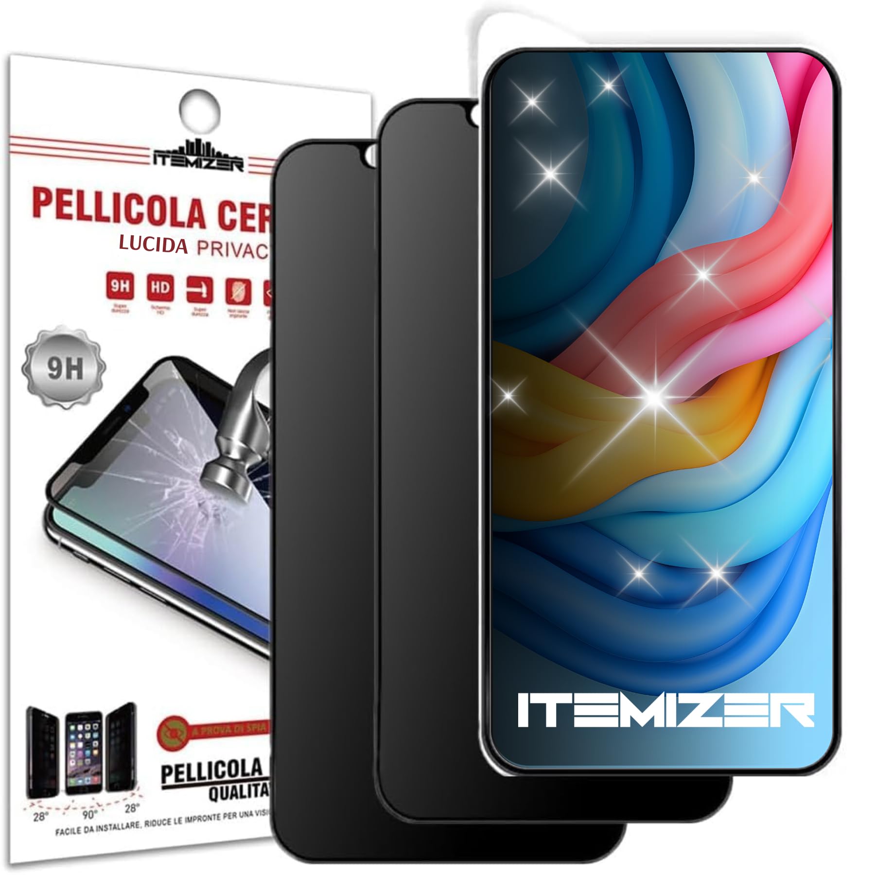 iTemizer Protector de pantalla brillante y privacidad para iPhone 17 Pro Max, antiespía, cristal cerámico 9H, protección antiarañazos, sensibilidad táctil, aplicación fácil con kit incluido