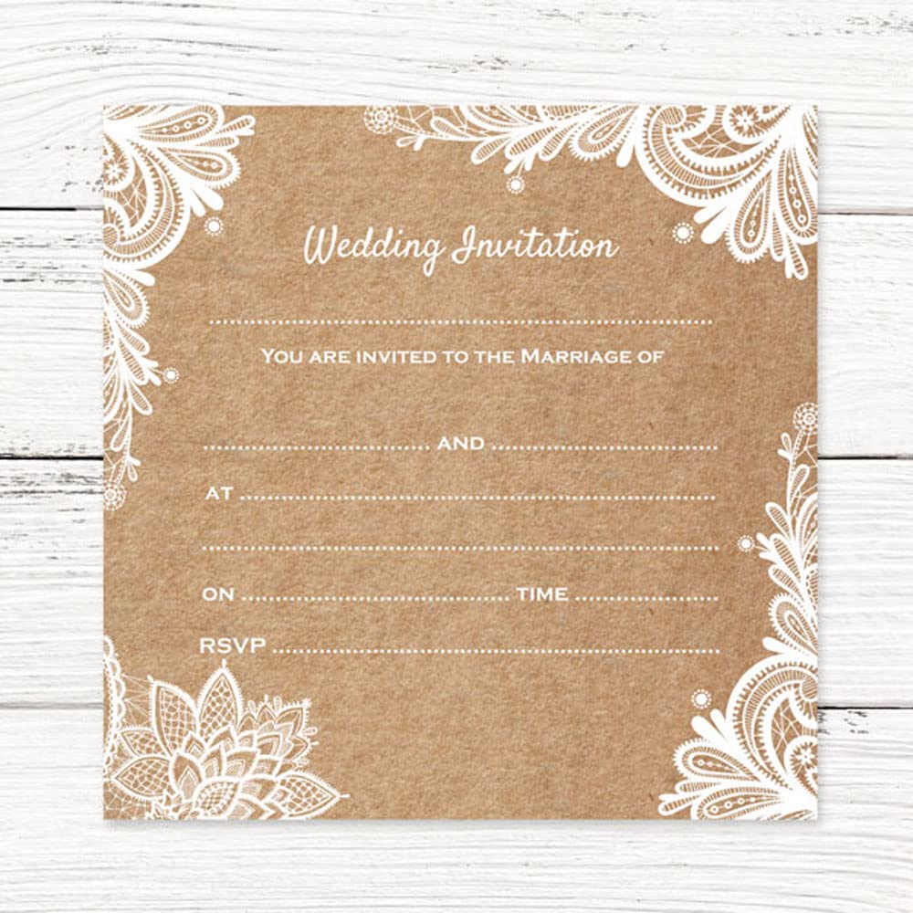 Wedding Postcard Invitations - Rustic Lace Pattern - Pack of 20
