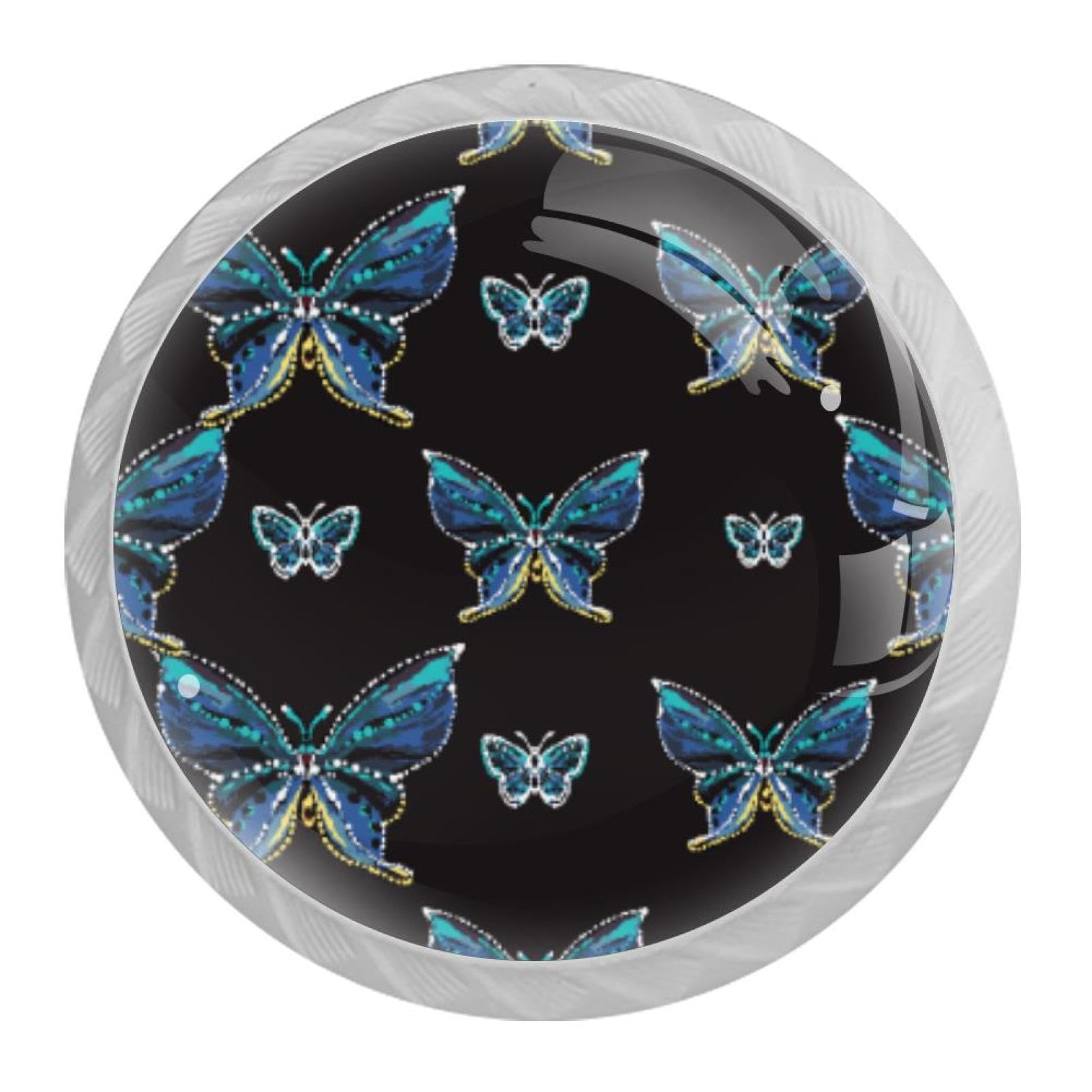 Tqmspg Multi17 4 Pieces Drawer Pulls Blue Butterflies Door Knobs Dresser Handles For Kitchen Wardrobe Cupboard Hardware Furniture