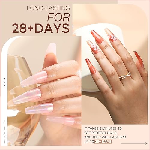 Miniatura 5 de Morovan Juego de esmaltes de uñas de gelatina 6 colores, incluyendo rojo, rosa, nude, kit de esmalte de gel UV LED, esmalte de remojo para el hogar,