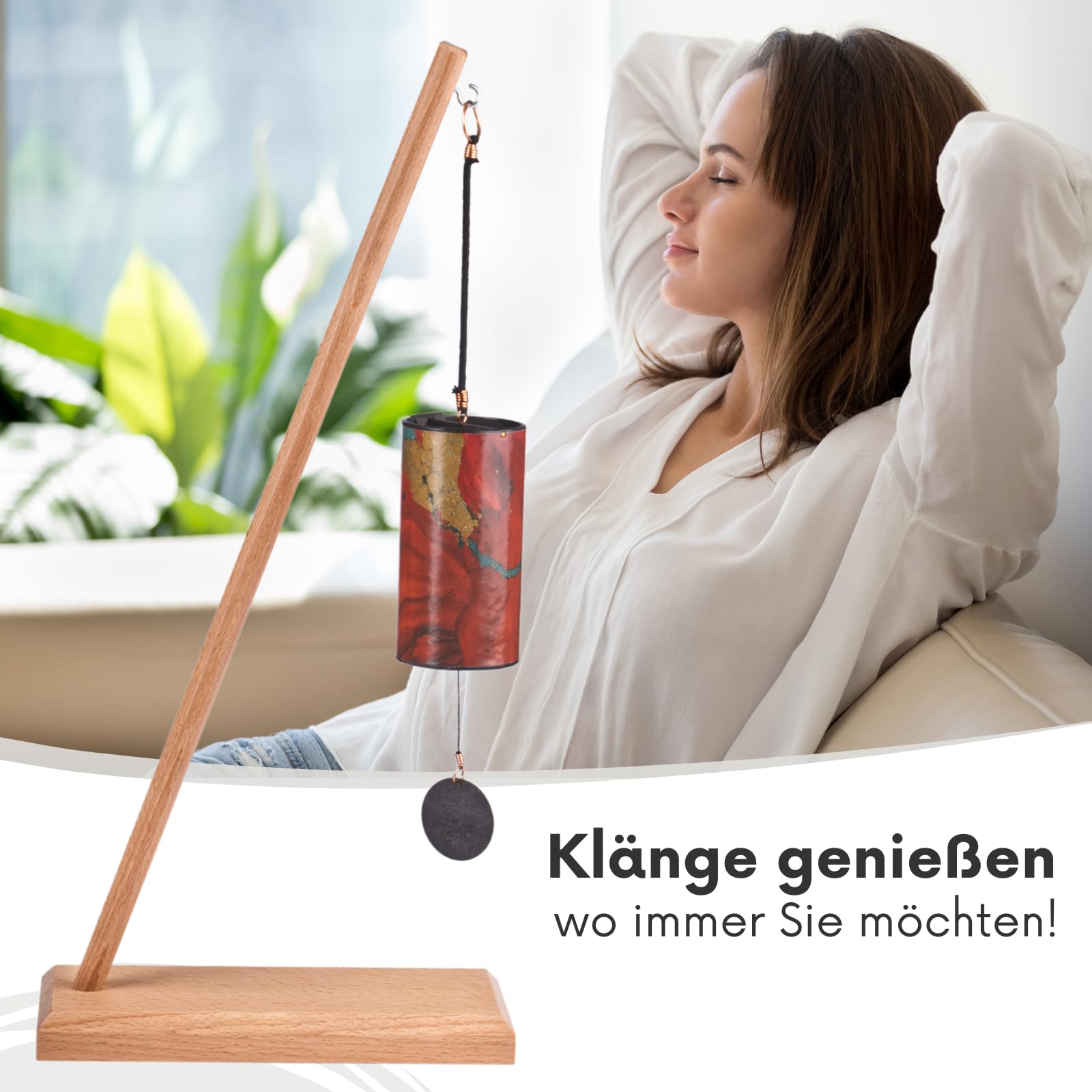 Zaphir Klangspiel Sunray Sommer mit Ständer - Klangspielständer Pisa aus Buchenholz - 55 cm Höhe für Yoga, Kinder zur Entspannung und Meditieren
