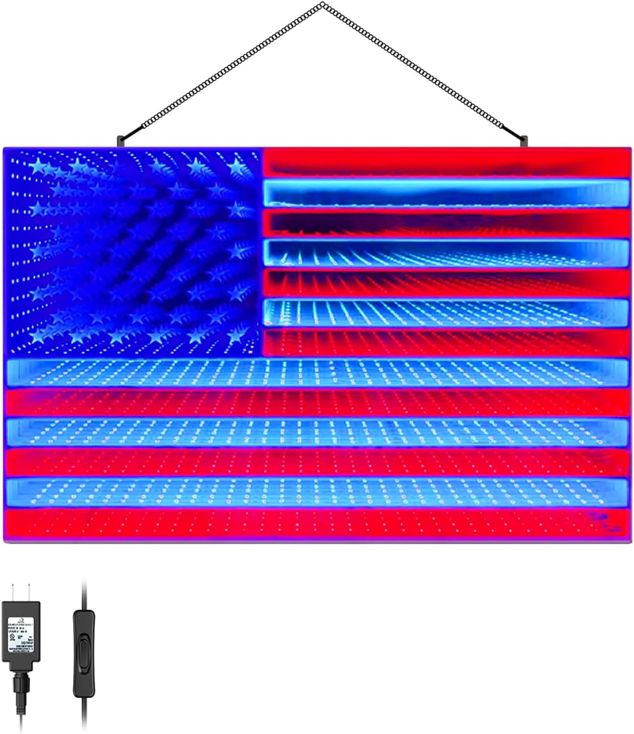 3D American LED Flag Infinity Mirror Light - 23" x 15" Patriotic Lighted Window Decoration, Light up American Flag for Bedroom, Living Room, Party, Gaming, July 4th, Halloween, Christmas, New Year