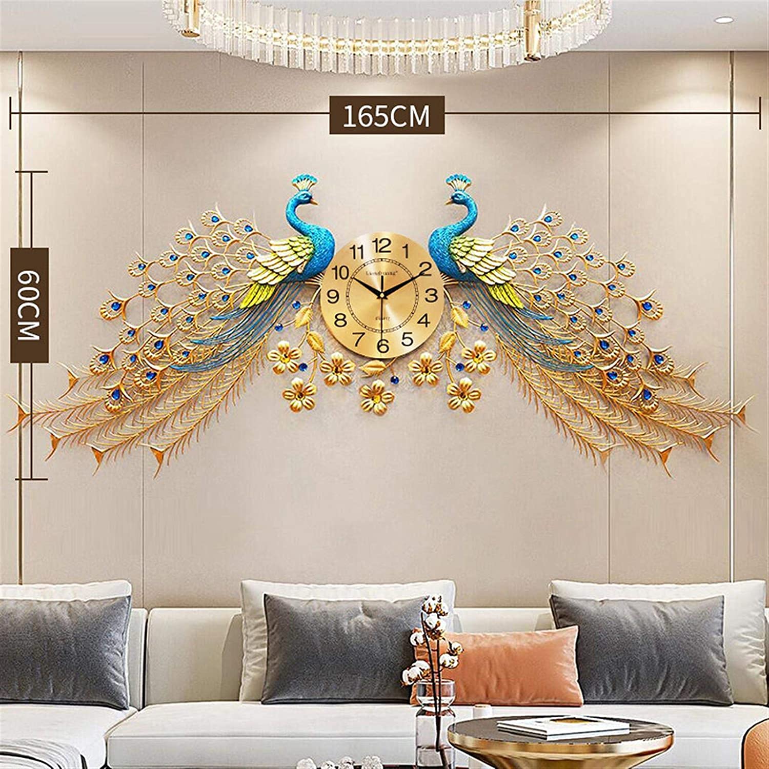 Große Pfau Wanduhr Metalldesign stille Kunstuhren batteriebetrieben dekorative Digitale Wanduhren für Wohnzimmerdekor, 165 * 60 cm