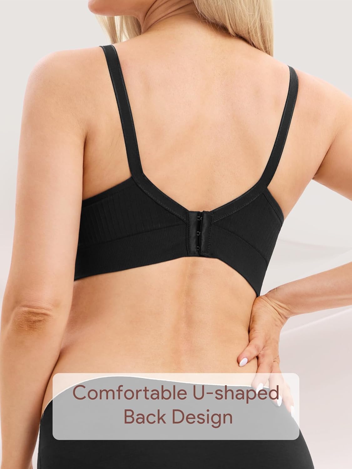 Angelhood Ribbed Nursing Bra Wireless V Neck Maternity Nursing Bra Low Cut Bralette Sleeping Breastfeeding with Extenders - Image 3