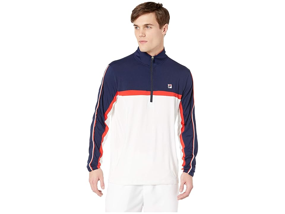 

Fila Heritage Tennis 1/4 Zip Windbreaker (White/Navy/Chinese Red) Men's Clothing