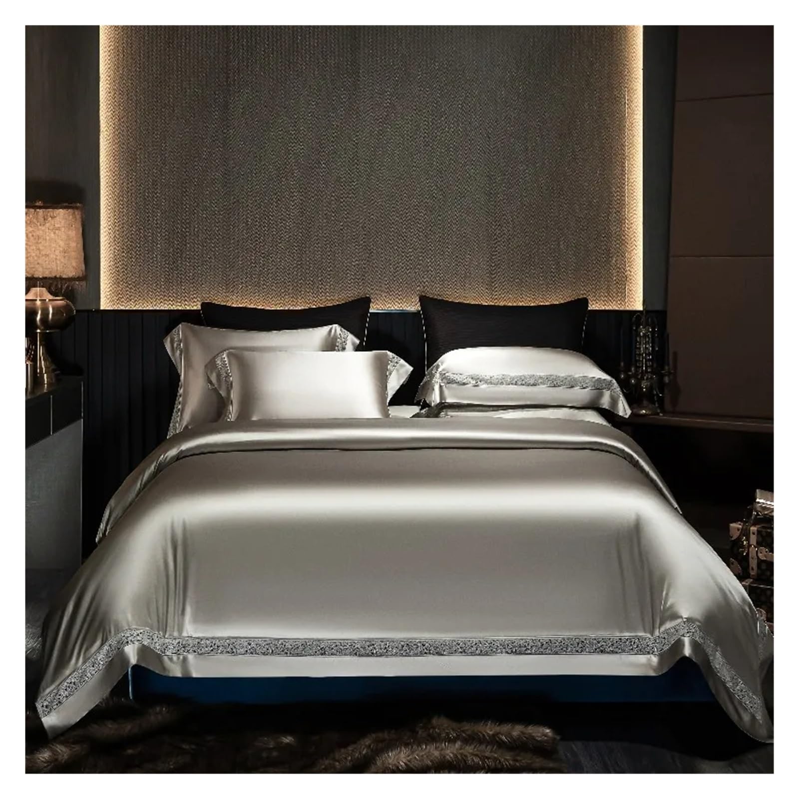 Sbcgfy C 1000T Cotton Silk Satin Bedding Sets 106''X90''And 90'X90''Us Size Duvet Over Plaid Bed Linen Pillowcase 4Pcs,Otton Duvet, Zq-11042,-Queen Size 4 Pcs
