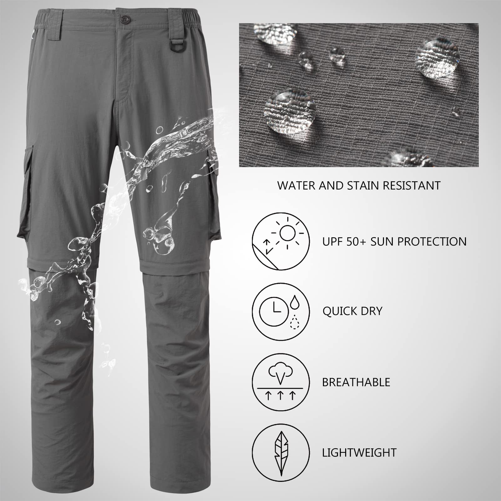 Bassdash Pantalons de Randonnée Homme avec Fermeture éclair,Pantalon d'extérieur à Séchage Rapide Shorts,Résistant à l'eau Léger Protection Solaire UPF50+