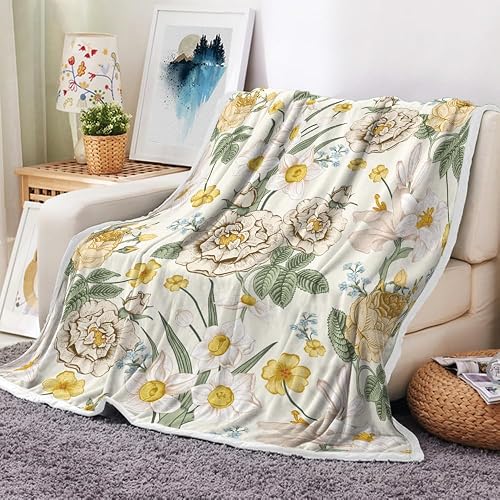 Botanical Floral Blankets Wildflowers Floral Throw Blanket, Soft, Flannel, Warm,