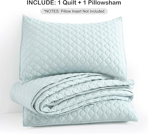 Miniatura 7 de HORIMOTE HOME Juego de edredón de tamaño individual, color azul aguamarina, ligero para verano, de microfibra ultrasuave, estilo moderno, acolchado