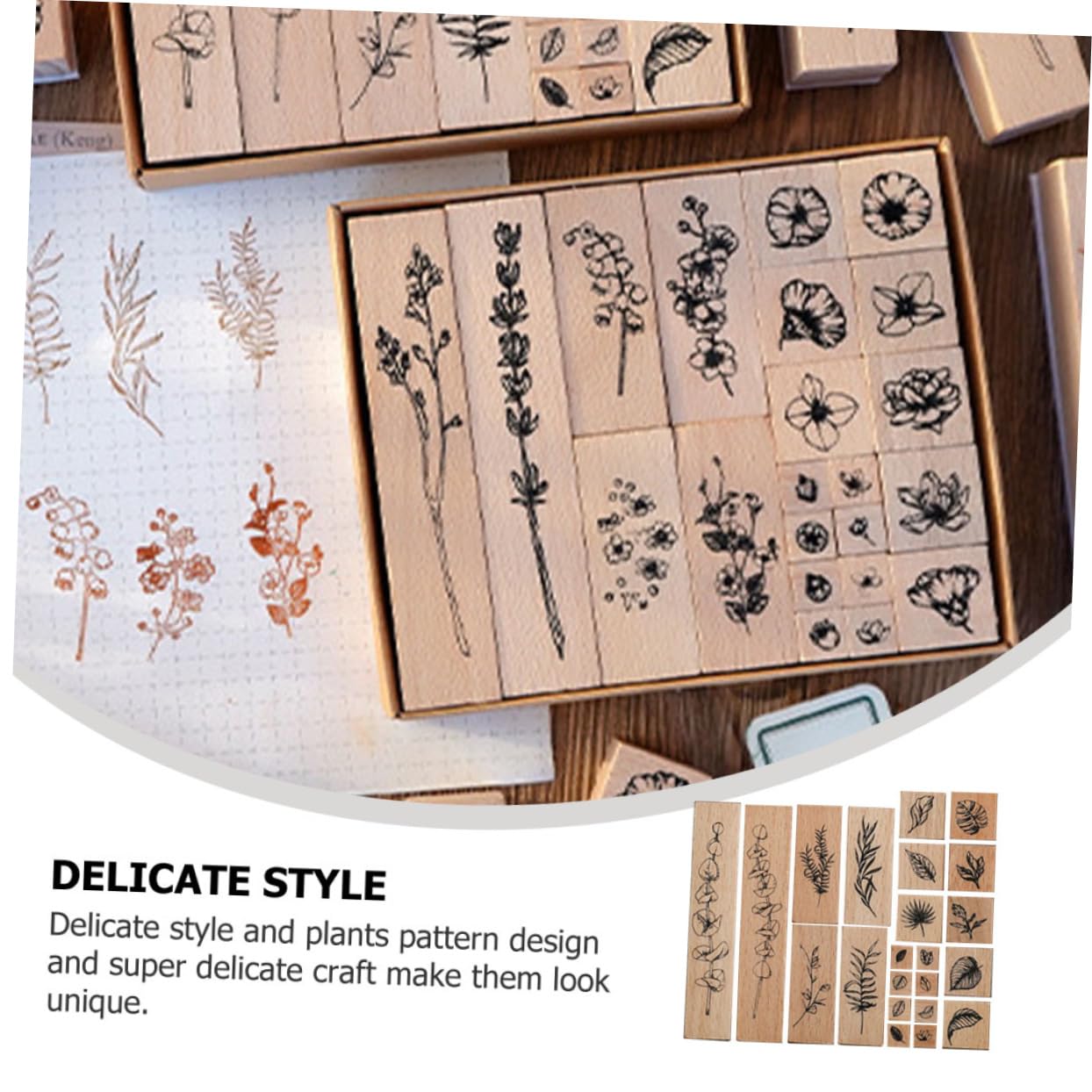 Housoutil 4 Sätze Pflanzensiegelsatz Kleine Briefmarken Stempeln Für Zeitschriftenstempel Journaling Scrapbooking-stempel Mini Symbol-tagebuchstempel Pads Holzstempelset Holzmarken Hölzern