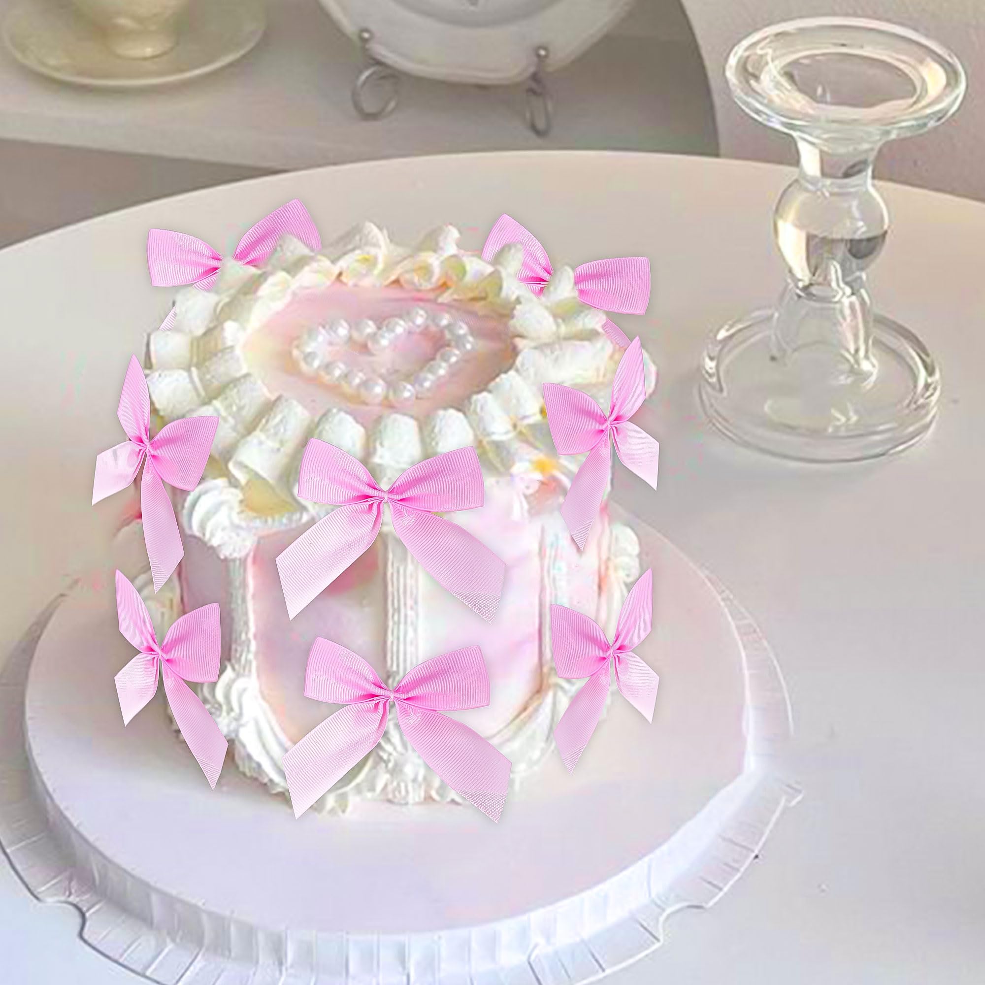 JeVenis Decorazioni Per Torta A Forma Di Fiocco - Set Da 12 Pezzi In Seta Rosa Champagne, Perfette Per Compleanni, Addio Al Nubilato, Feste A Tema
