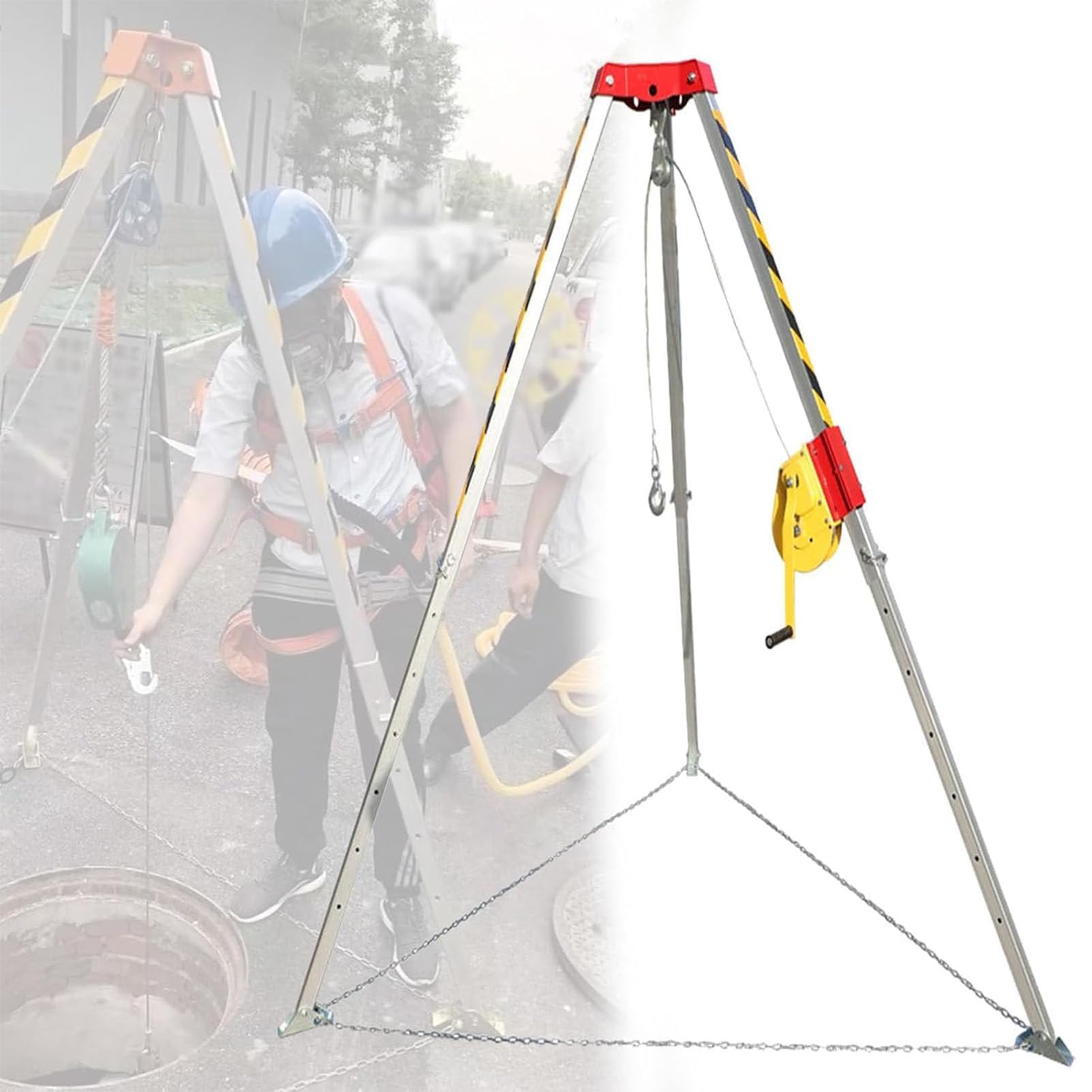 RayGenius Kit De TríPode para Espacios Confinados con Cabrestante Y ArnéS De Seguridad: De Rescate De Alta Resistencia para Pozos, Alcantarillas Y TúNeles.,1800LBSWinch