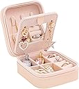 KElofoN Travel jewelry case Travel jewelry box Travel Jewelry Organizer Small box Gift for Girls Women with Mirror(Pink)