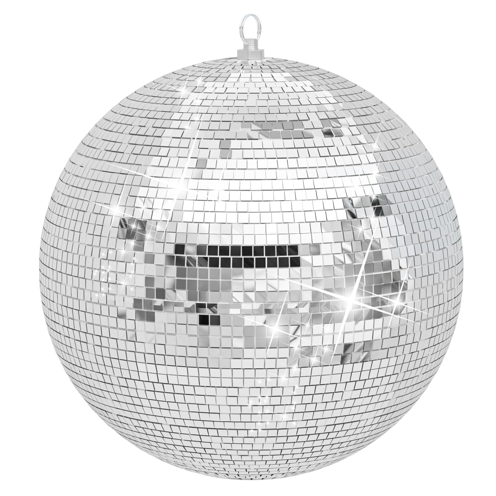 Masiunoz 12/16/20 inch Silver Disco Ball Hanging Mirror Ball Wedding Decoration Disco Light Ball Stage Lighting Effect Home Stage Bar Glittering Decoration 12Inch