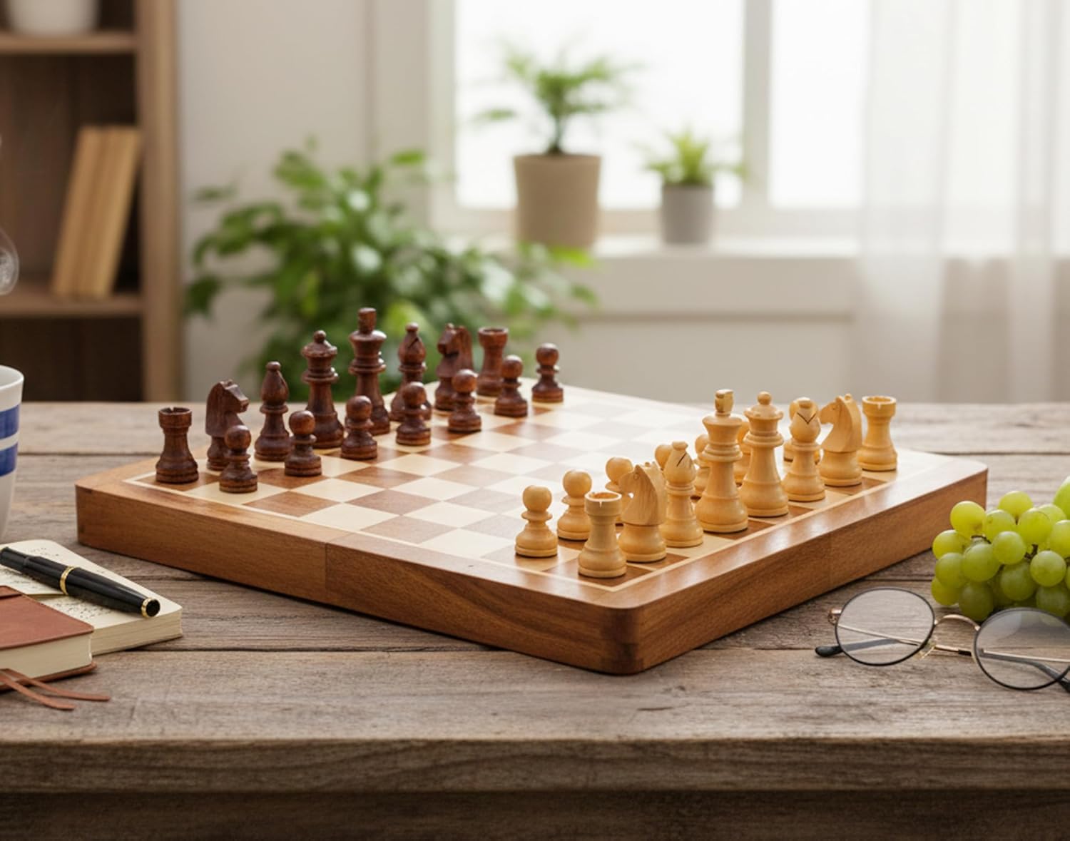StonKraft Wooden Chess Board Game Set with Wooden Magnetic Chess Pieces (12" X 12" Inches)