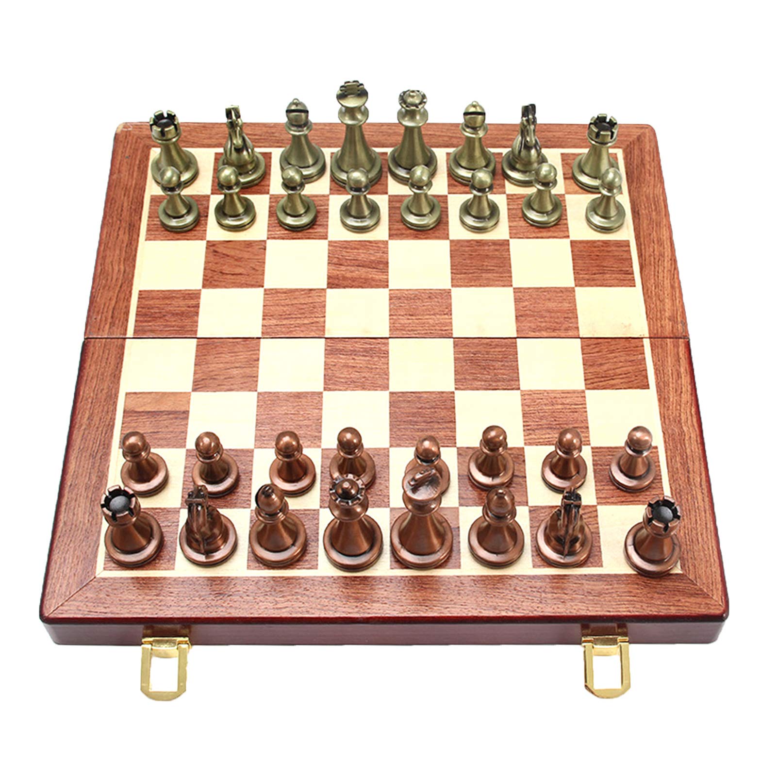 Set di Scacchi Set di Scacchi Pieghevole Portatile per Adulti e Bambini, Gioco da Tavolo in Lega e Noce da 11,69 Pollici con Scatola di Immagazzinaggio (A)
