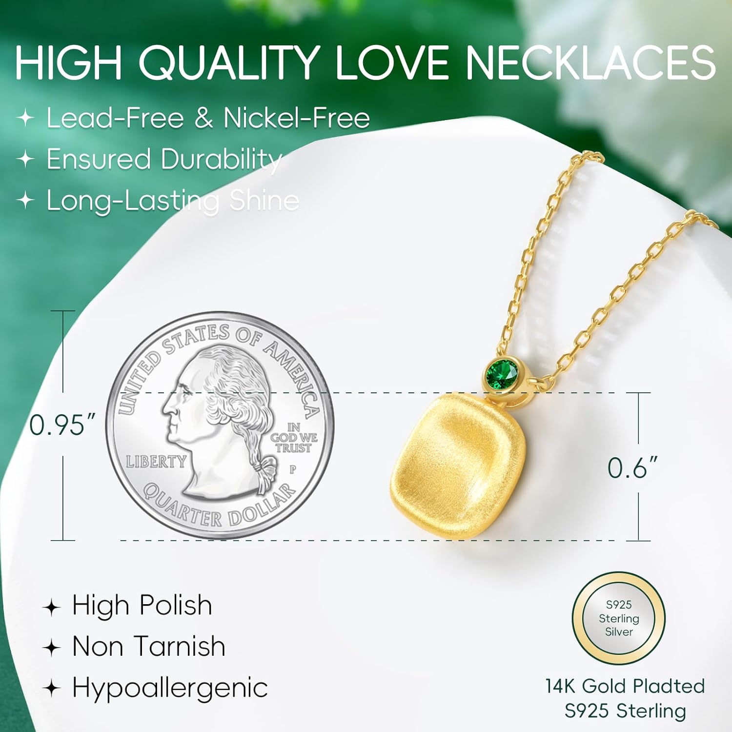 LEONIDS 14K Gold Pendant Necklaces for Women | Moissanite or Lab-Grown Emerald Necklace Non Tarnish | Birthday Jewelry Gifts for Mom Wife (925 Sterling Silver Base) - Image 5