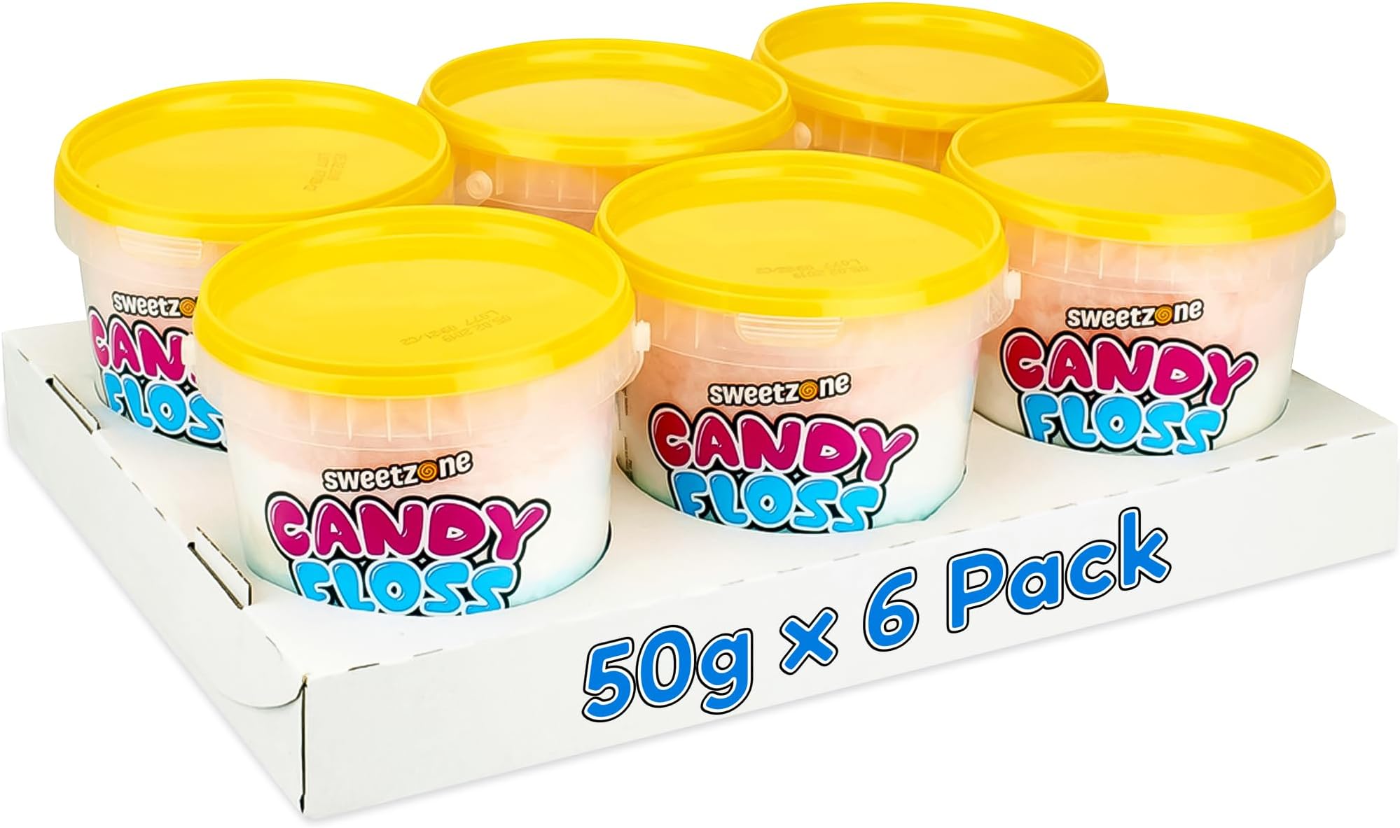 Candy Floss Halal Sweets Tub 50g x 6 Pack, Sweets Bulk, Retro Sweets, Cotton Sweets, Sweet Box, Bulk Sweets, Candy for Sweet Bags, Sweet Tub Delight, Bulk Candy
