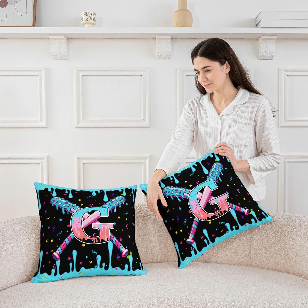 jejeloiu 18 x 18-Inch Set of 2 Baseball Decor Pillowcase Boys Girls Baseball Gaming Throw Pillow Covers for Kids Ultra Personalized Initial Letter G Cushion Case Sports Theme Room Decor Microfiber image 5