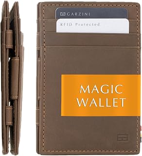 GARZINI Magic Wallet For Men, Minimalist Wallet with RFID card holder, Leather Wallet for 10 cards, Java Brown